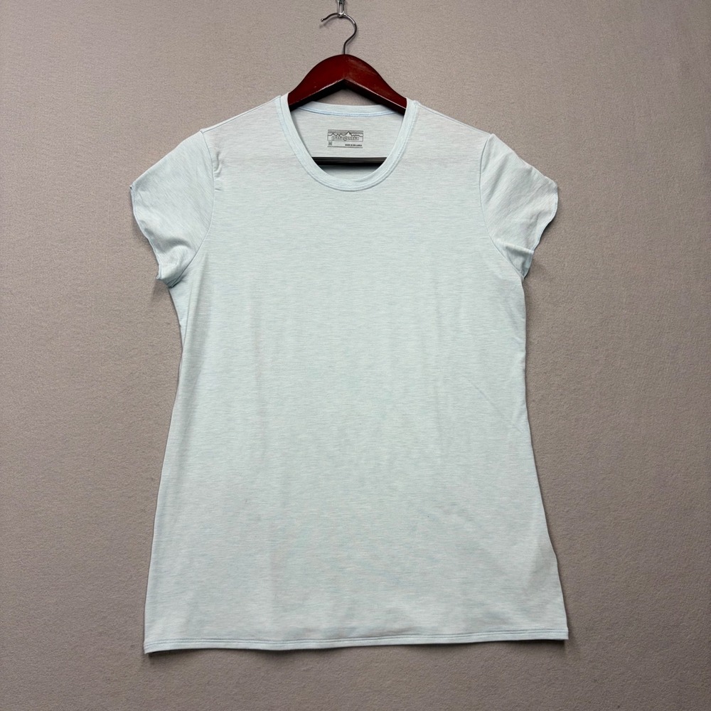 Patagonia Mainstay Tee Women M Blue 54716 Short Sleeve Heathered Tencel Blend